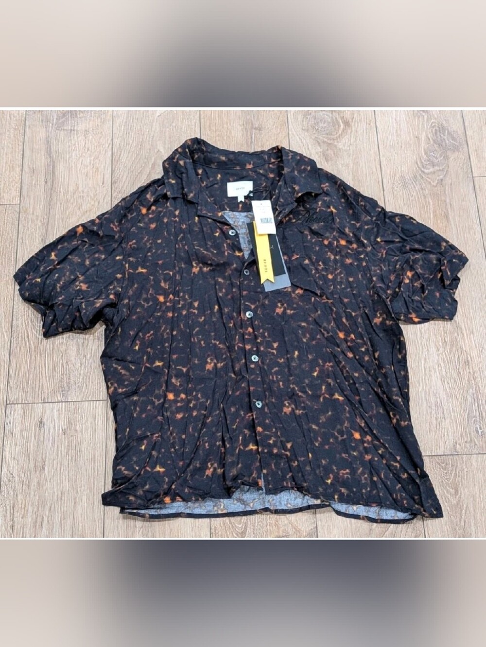 $688 Mens RHUDE Tortoise Print SS Button Up Camp Shirt Black Large
